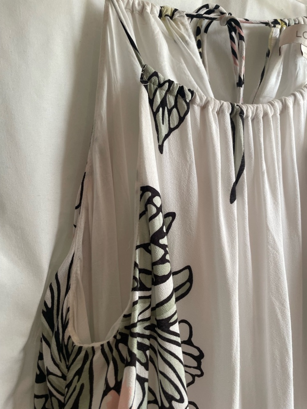 LOFT Floral Halter Midi Dress XS Cream Flowy Lined Boho Garden Coastal Pockets - Picture 3 of 11
